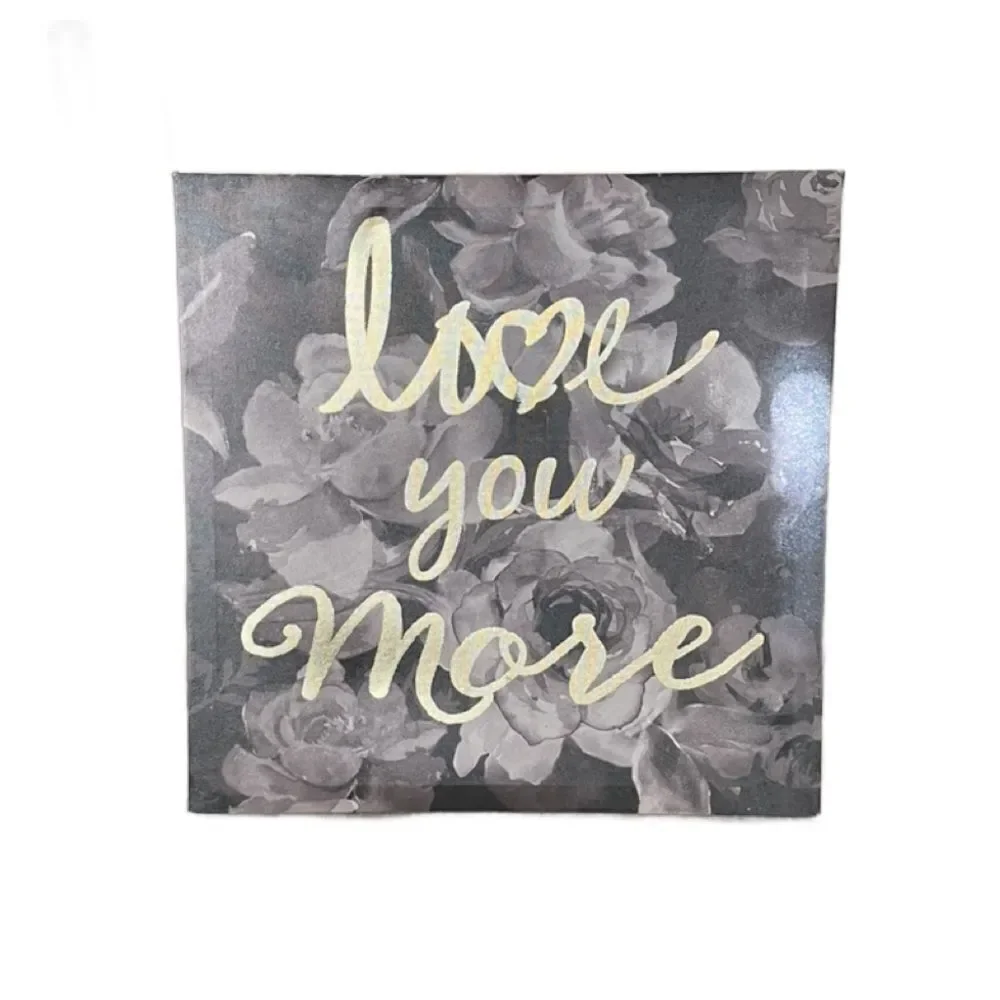 “Love You More” Floral Wall Art - Black, Gray and Metallic Gold
